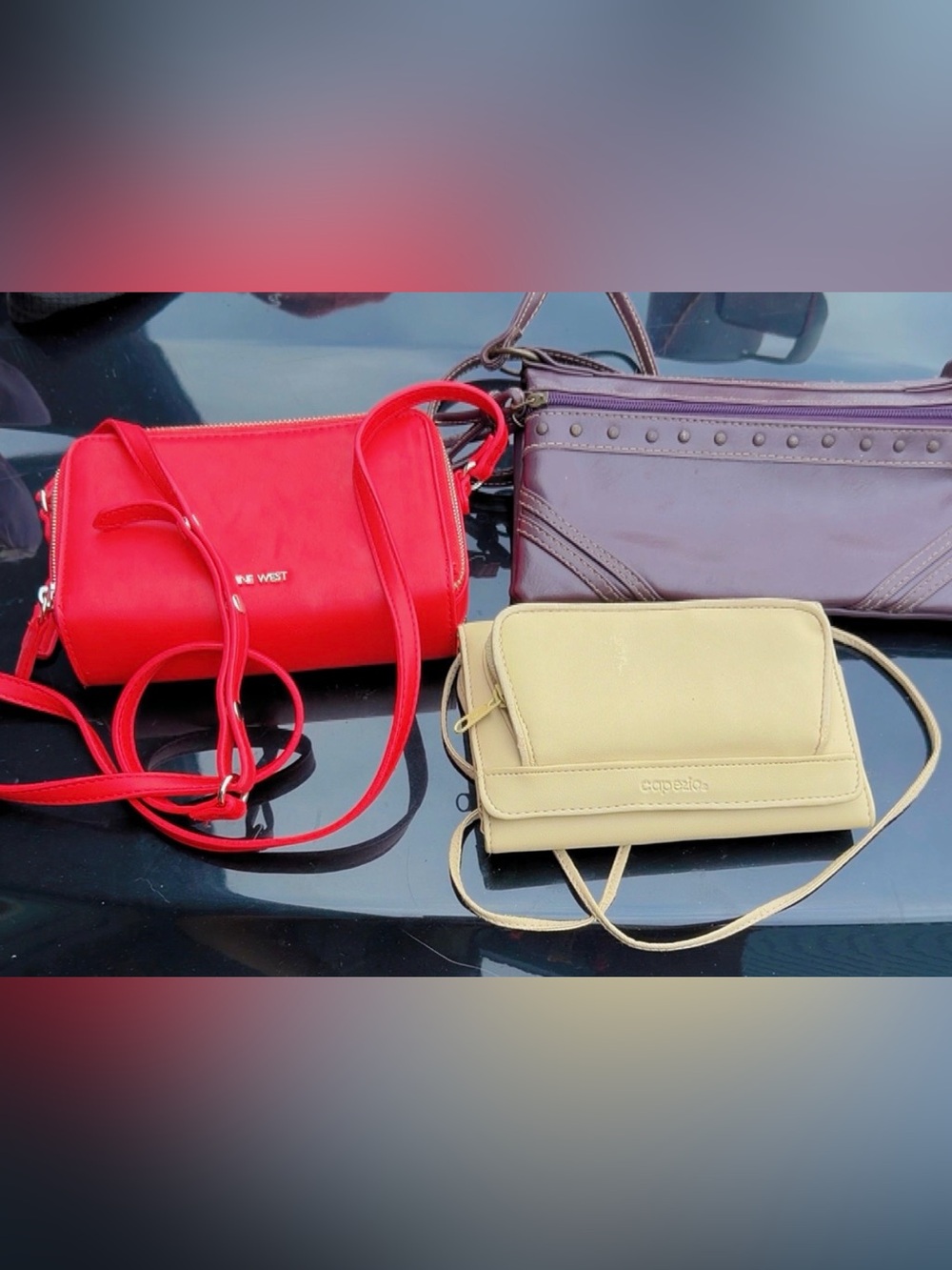 Nine West Red Crossbody Bag Adjustable Strap Gold Hardware